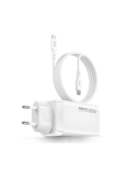 Recci Rc123e 65w Type-c Pd Gan Teknolojili Mini Hızlı Şarj Seti 1m Beyaz