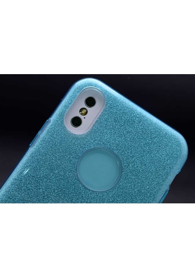 Noktaks - İphone X Uyumlu Kılıf Koruyucu Simli Shining Silikon - Mavi - T3475