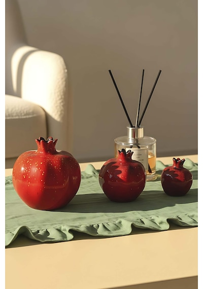 3 Lü Parlak Nar Dekoratif Obje Seti