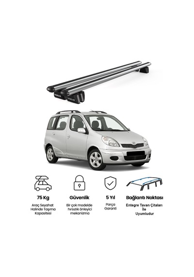 Pençe Toyota Yaris Verso Mpv 2000-2005 Uyumlu Gri Ara Atkı 109cm Port Bagaj Tavan Barı