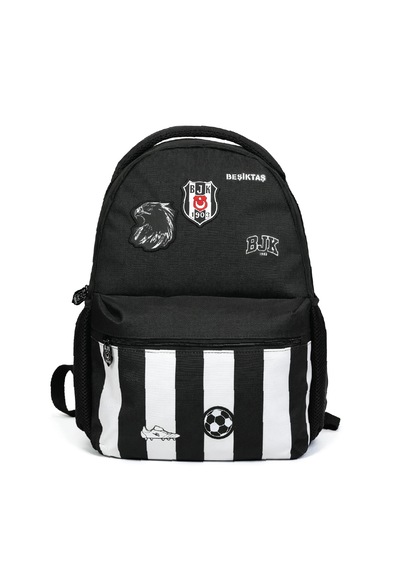 Beşiktaş Lisanslı Kartal Armalı Futbol Desenli Okul Çantası - Siyah Çocuk Sırt Çantası