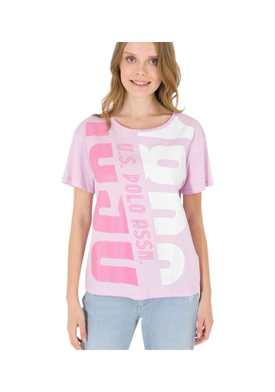 Bisiklet Yaka Baskılı Kadın T-shirt Manolya Bisiklet Yaka Baskılı Kadın T-shirt Manolya