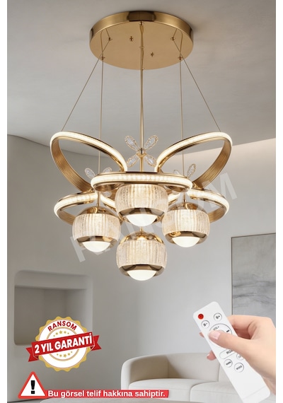 Ransom İthal Seri 4 Toplu Saray Büyük Led Avize 3 Renk Kumandalı Rose Gold Kasa Ledli Salon Avizesi