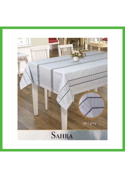 Vaveni Polyester Ajurlu Keten Masa Örtüsü Tablecloth 160x260 Cm Dantelli Yemek Masası Örtüsü Sahra Model Gri Arz