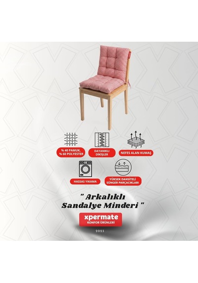 Xpermate Pötikare Arkalıklı Sandalye Minderi Bağcıklı Mutfak Balkon Bahçe Minderi Kırmızı Diğer