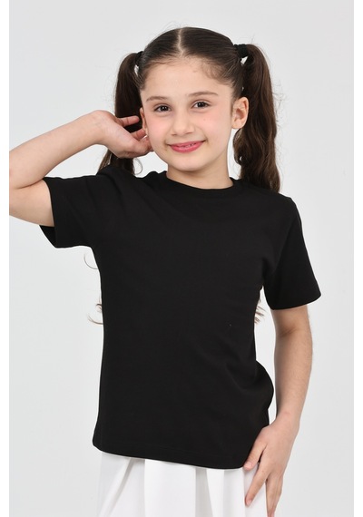 Erdem Kıds Kız Çocuk Siyah Düz Baskısız Kısa Kol Basic Casual-okul T-shirt Siyah Siyah