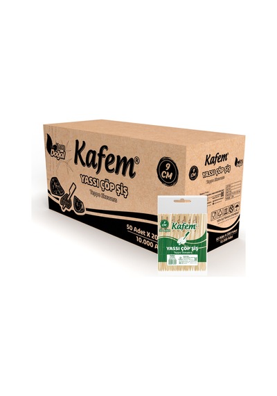 Kafem Yassı Çöp Şiş - Sunum Kürdanı 9 CM 50 Li x 200 Paket (Koli)