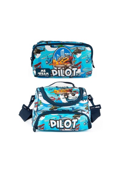 Me Team Erkek Çocuk Pilot Beslenme Çantası Ve Kalemlik Seti İkili Set - Setme25066 Açık Mavi