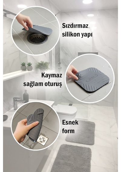 2'li Set Gri Uzun Ve Gri Kare Silikon Gider Kapağı Koku Önleyici Banyo Mutfak Gider Tıkacı