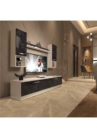 Decoraktiv Eko 5dab Mdf Std Tv Ünitesi Tv Sehpası Beyaz - Siyah Mermer
