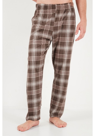 Buratti Ekoseli Pamuklu Bisiklet Yaka Pijama Takımı Erkek Pijama Takımı 6575007 Kahve
