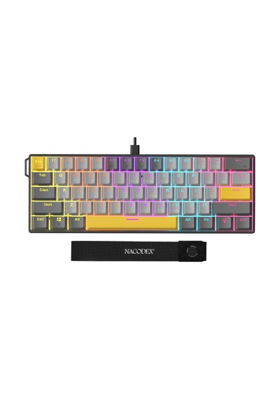 Ajazz Nk61 Red Switch Kablolu Hot-swap Klavye Rainbow Aydınlatma Taşıma Bandı Sarı-siyah