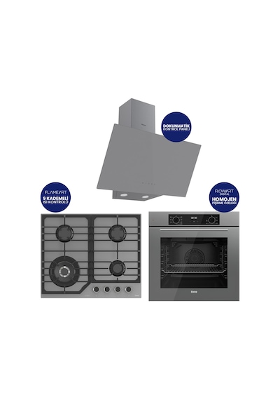 Flowart Digital Asimetrik QBL63CPR+NT028-WFA+D079 Gri Cam Ankastre Set