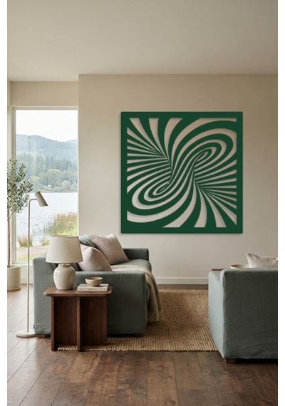 Optik İllüzyon Metal Duvar Tablosu - Metal Duvar Sanatı - Duvar Dekoru - 50 X 50 Cm Yeşil