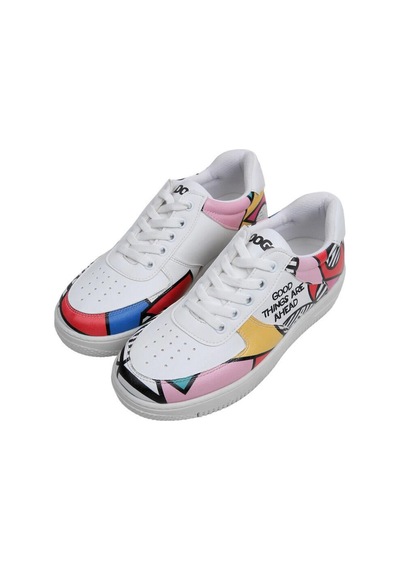 Kadın Vegan Deri Beyaz Sneakers - Painting İn Harmony Tasarım Çok Renkli