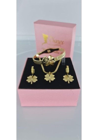 Yonca Gold Çelik Takı Seti 362 Gümüş - Rose Gold