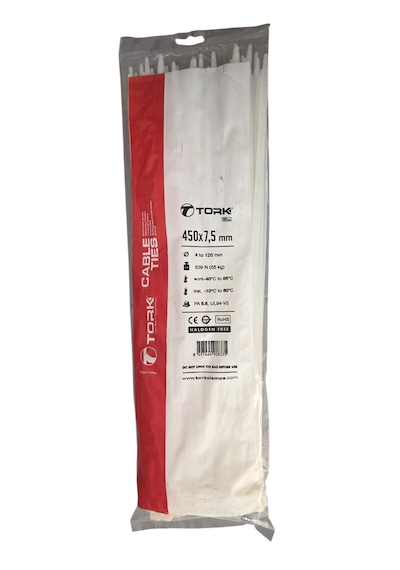 Tork 450x7,5 Mm Plastik Kablo Bağı Beyaz 100 Adet