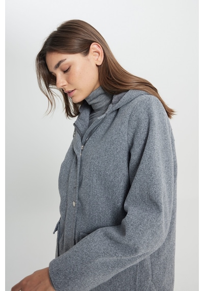 Regular Fit Normal Kesim Kapüşonlu Gri Parka Ceket W242742035 Gri
