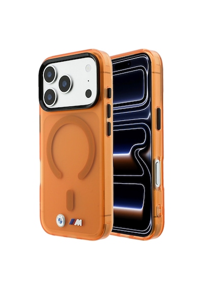Apple Uyumlu iPhone 18 Pro Uyumlu Kılıf Bmw Lisanslı M-safe Özellikli Metal Buton Buzlu Iml Baskılı Kapak Turuncu