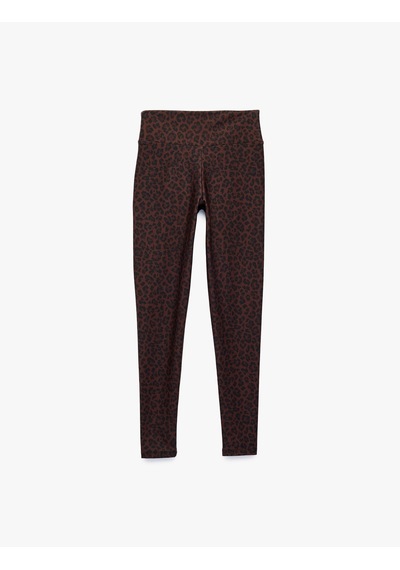 Koton Yüksek Bel Slim Fit Leopar Desenli Spor Tayt Kahverengi Desenli 7wak40228nk