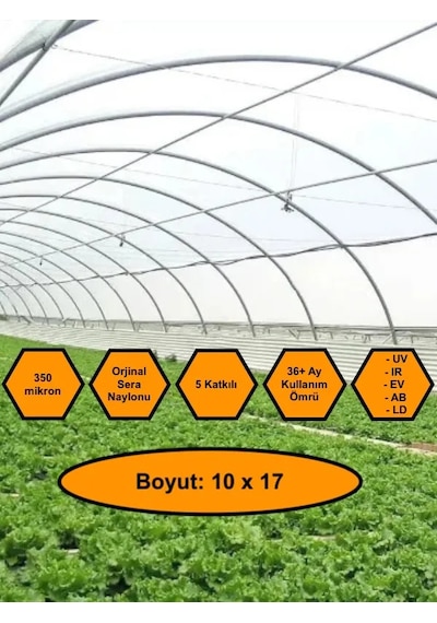 Sera Naylonu, 36 Aylık, 5 Katkılı, 350 Micron 10x17 Şeffaf Sera Örtüsü, Uv Dayanımlı, Ir, Ev, Ab, Ld