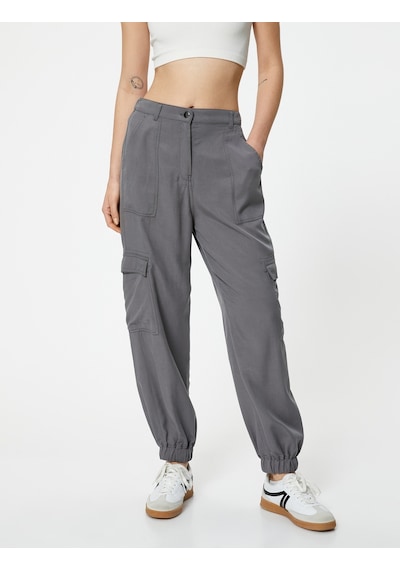 Koton Kargo Jogger Pantolon Cepli Lyocell Kumaş Gri 4sal40039ıw Gri