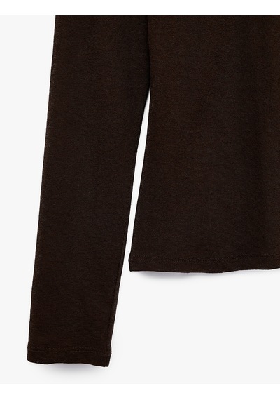 Koton Slim Fit Dik Yaka Uzun Kollu Tişört Kahverengi 7wak50002uk Kahve