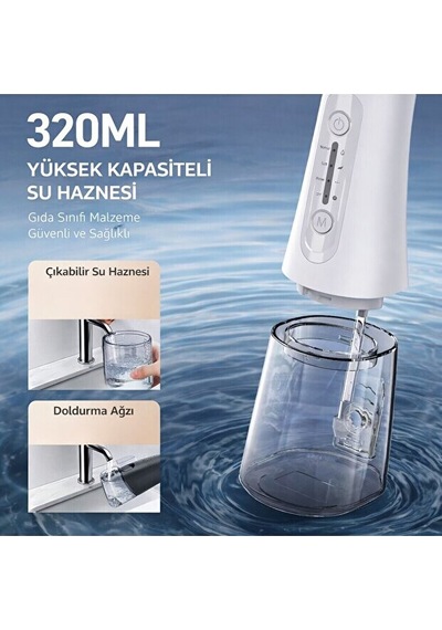 Ağız Duşu Şarjlı 320 Ml Su Hazneli 4 Modlu Su Geçirmez Taşınabilir Oral Irrigator 5 Başlıklı Derin Temizlik Type-c