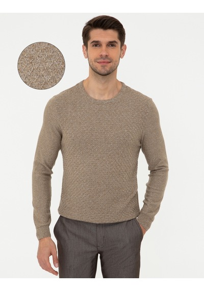 Pierre Cardin Erkek Camel Melanj Triko Kazak 50241395-vr122 Camel Melanj