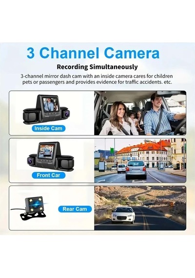 360 Kapsama Sunan Glrtech Araç Kamerası 3 Lensli, Full Hd, Park Monitörü, Gece Görüş, Hareket Sensörü