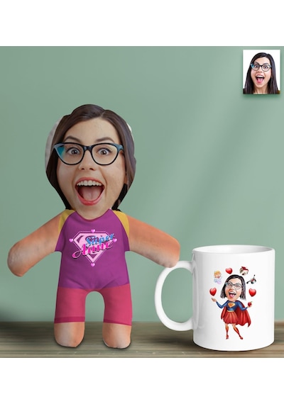 Bk Gift Kişiye Özel Fotoğraflı Pembe Süper Anne Bebek Yastık Ve Kupa Bardak Hediye Seti-1, Anneye Hediye, Anneler Günü Hediyeleri Kobitmeyencom30626 B