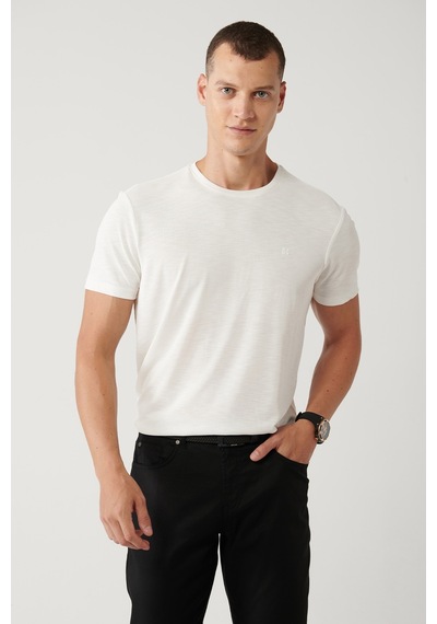 Avva Erkek Beyaz Soft Touch Bisiklet Yaka Regular Fit T-shirt B001031 Beyaz