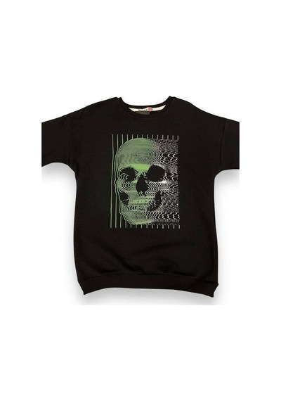 Cantoy Erkek Çocuk Önü Baskılı İçi Şardonlu Sweatshirt-15199 Siyah