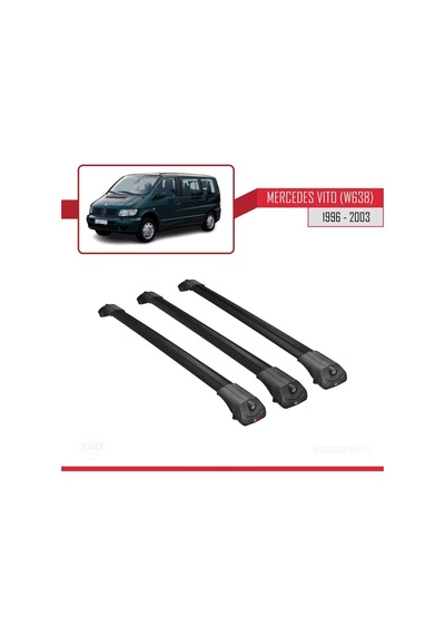 Mercedes Vito W638 1996-2003 Arası İle Uyumlu Ace-1 Ara Atkı Tavan Barı Siyah 3 Adet Bar