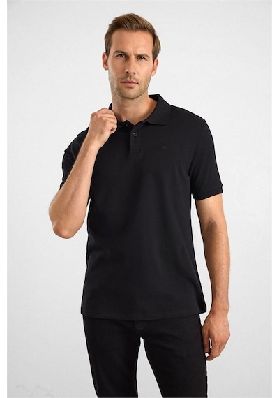 Süvari Siyah Slim Düz Baskısız Pike Düğmeli Polo Yaka Tişört Sts1014000019-s09