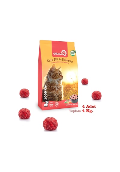 Kuzu Etli Tahılsız Barf Kedi Maması 4 Kg - 1000 G X 4
