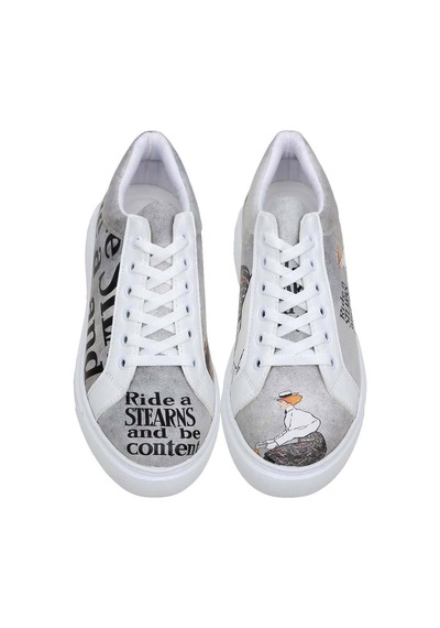 Kadın Vegan Deri Gri Sneakers - Rider Woman Tasarım Çok Renkli