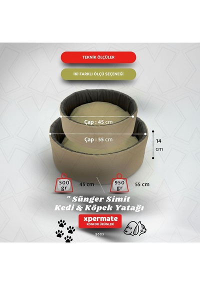 Kedi Ve Köpek Yatağı Küçük Irk Köpek Yuvası Sünger Simit Bej Antrasit, 45 Cm