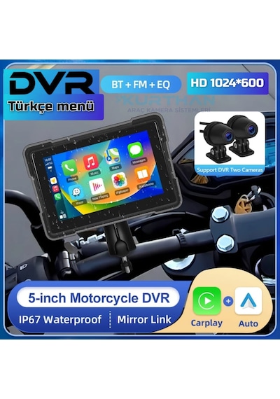 Motosiklet Carplay Ve Android Auto Dokunmatik 5 İnç Dvr Monitör