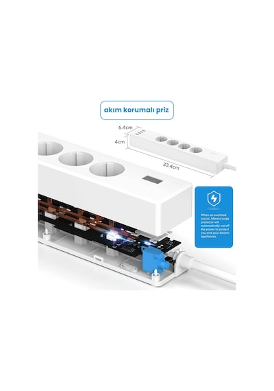 Meross Wi-Fi Uzaktan Kontrollü Akım Korumalı 4 USB Girişli Akıllı 4lü Priz