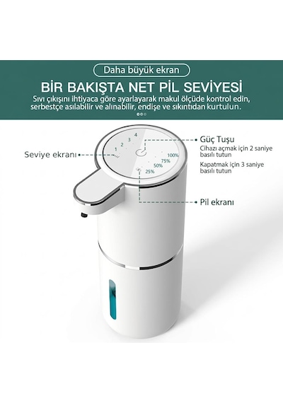 Vayomy Otomatik Köpük Sıvı Sabunluk Sensörlü Köpük Sabun Makinesi 380 Ml Usb Type-c Şarjlı Foamsmart Beyaz