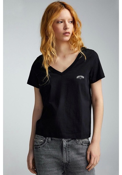 Kadın V Yaka New York Tshirt Spr25tsk20 Black