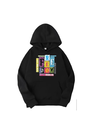 Medinenur Siyah Freedom Baskılı Kapüşonlu Sweatshirt siyah