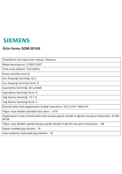 Siemens LC95FCJ00T Duvar Tipi Davlumbaz 90 CM