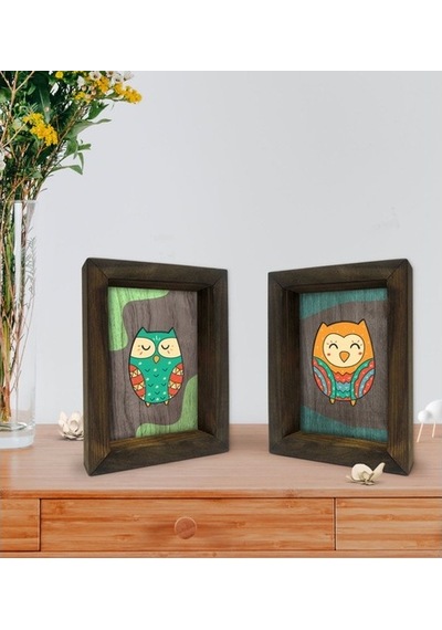 Bk Gift Dekoratif 2'Li Doğal Masif Ahşap Çerçeve 15X20Cm-78