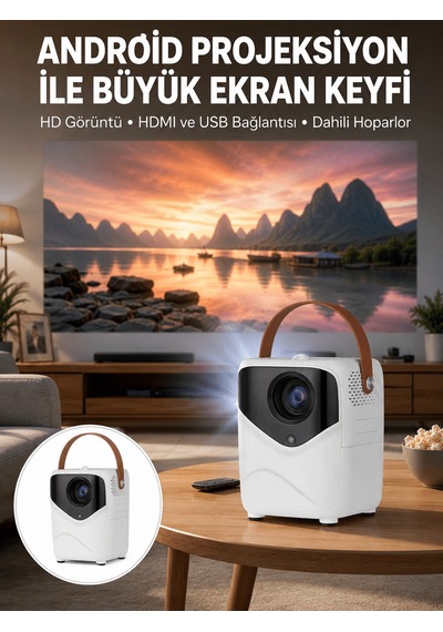 Hd Ayaklı Portatif Projeksiyon Cihazı Bluetooth Wifi Akıllı Android İşlemcili Yeni Nesil Tkndy-bsva4969