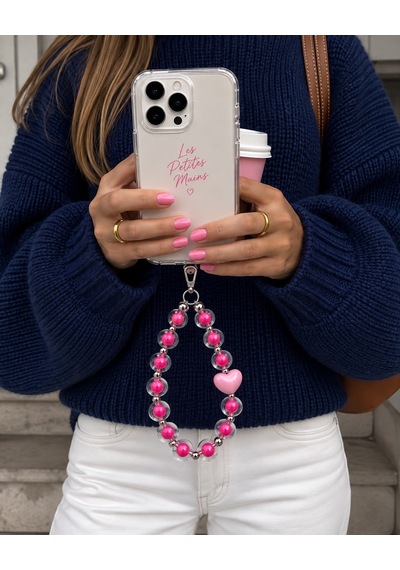 Les Petites Mains Pembe Kalp Detaylı Boncuklu Telefon Charmı El Yapımı Telefon Askısı