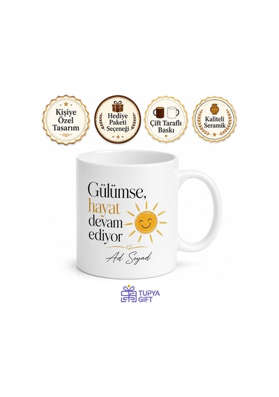 Gülümse Ve Devam Et Temalı Kupa Bardak Motivasyon Hediye Bardak Beyaz / Çok Renkli