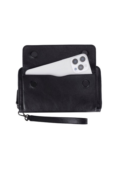 Bloominbag Bloomporter Obsidian Black Hakiki Deri Telefon Bölmeli Cüzdan Siyah