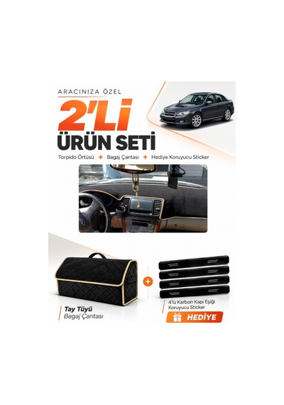 E-biz Subaru Legacy B4 2003-2009 Uyumlu Torpido Örtüsü + Tay Tüyü Çanta - Siyah-bej - Su005